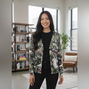 Lord & Taylor Floral Cardigan - Green and Pink